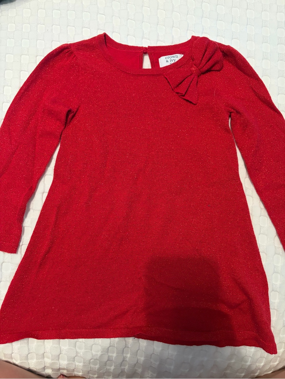 crown & ivy Kids Shimmer Red Bow Neck Top